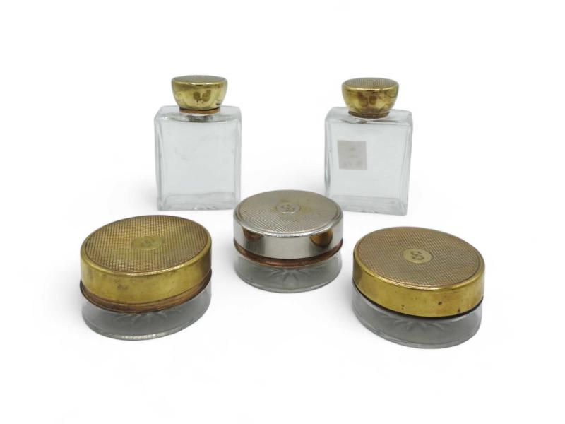 Set da toilette in vetro e ottone argentato