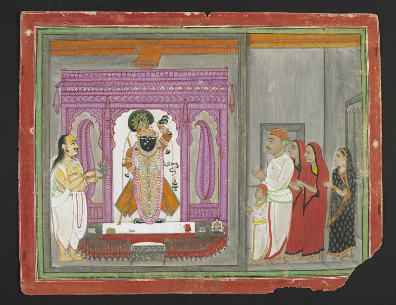 Shri Nathji in un padiglione rosa. 