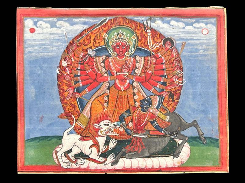 Folio di manoscritto raffigurante Durga 